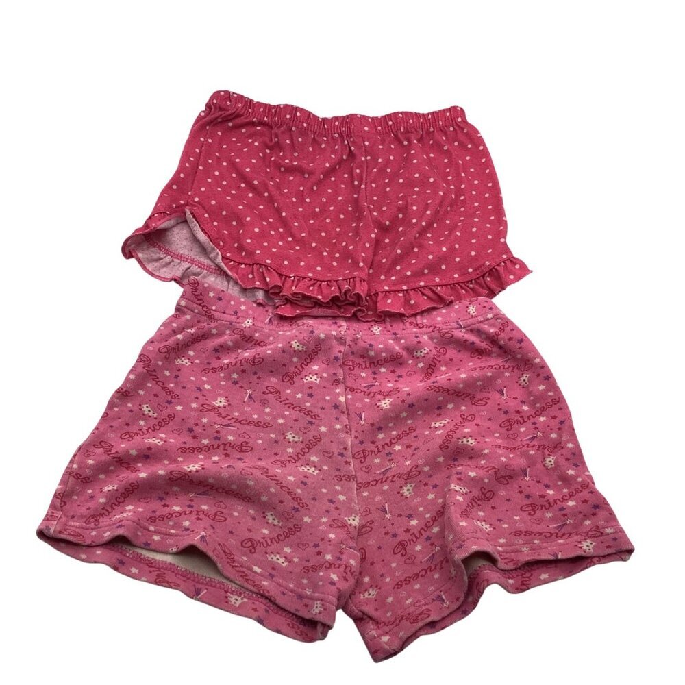 Toddler Girl Lot  Pajama Shorts Set 4T Pink Polka‎ Dots Princess Print Sleepwear